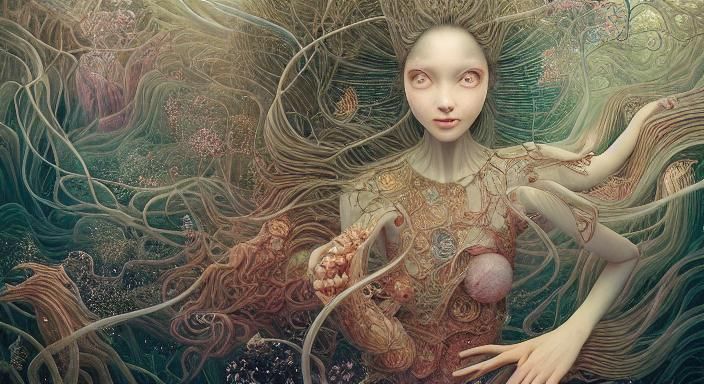 Surreal Starry Night Scene with Ghostly Figure