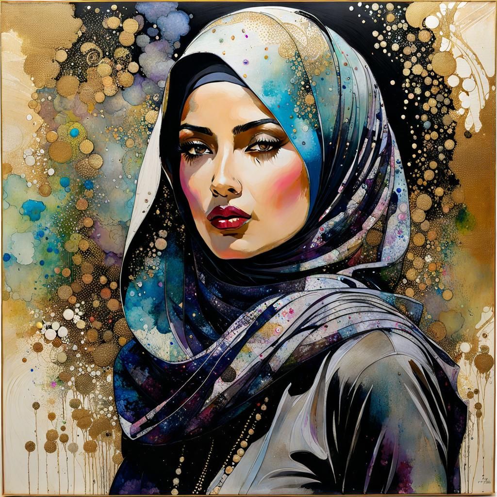 Smokey Hijabi Woman Portrait with Alcohol Ink Effects