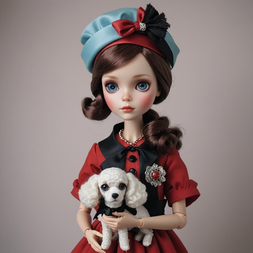 Blythe Doll in Red Dress, Art Nouveau Style