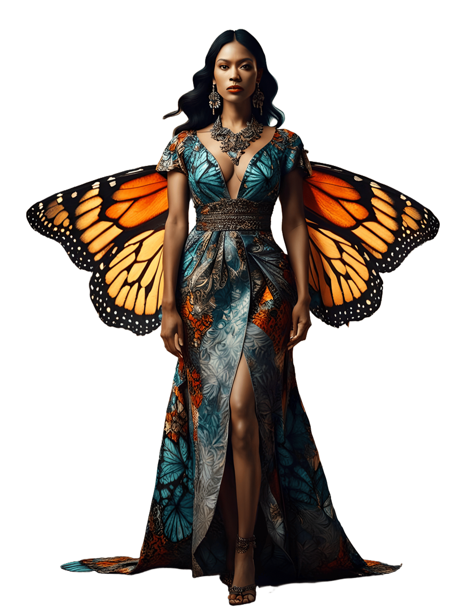 Supermodel with Butterfly Wings in Cinematic Style