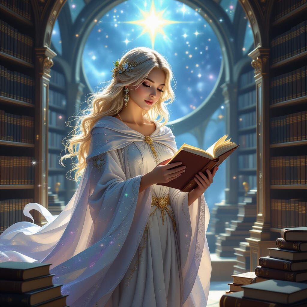 Celestial Librarian in Art Nouveau Style