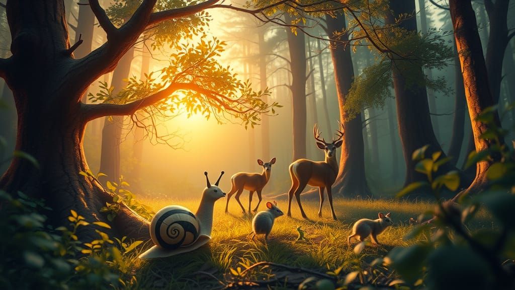 Whimsical Forest Creatures at Dusk