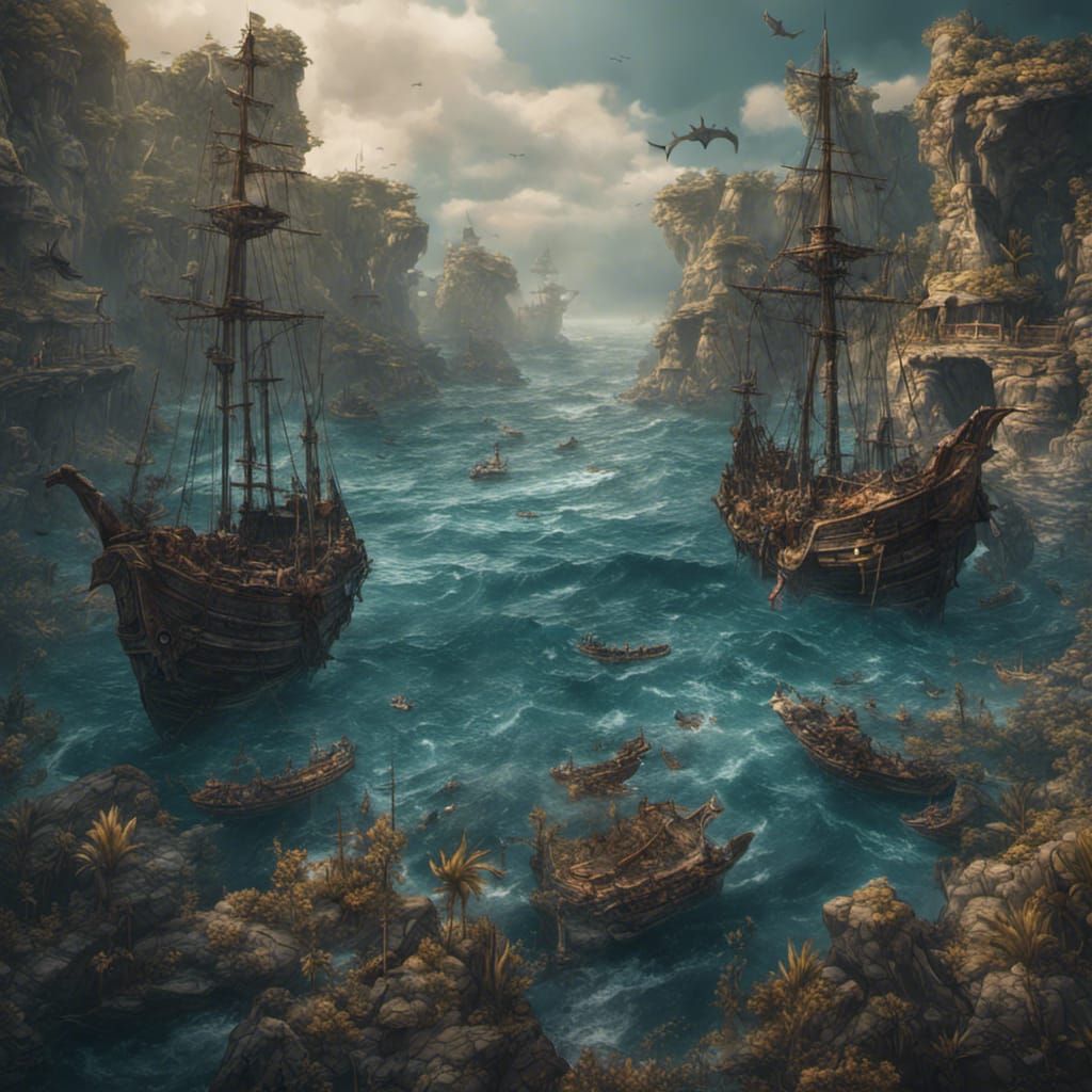 Shark-Infested Waters with Drowning Pirates: Detailed Matte ...
