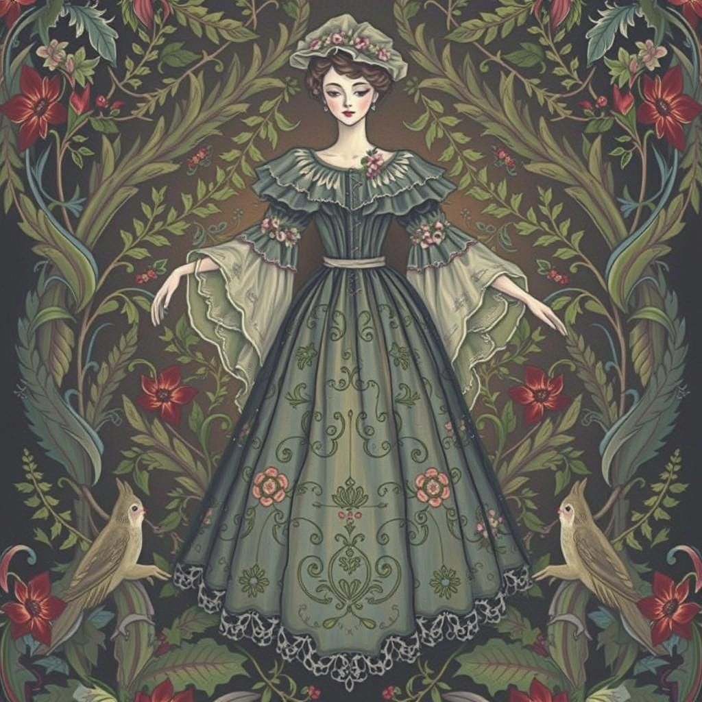 Antique Lace Doll with Ethereal Glow in Art Nouveau Style