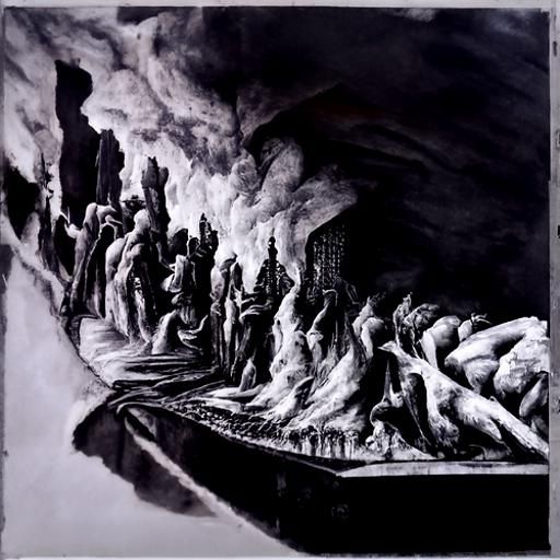 Hyperdetailed Charcoal Drawing of Dante's Hell