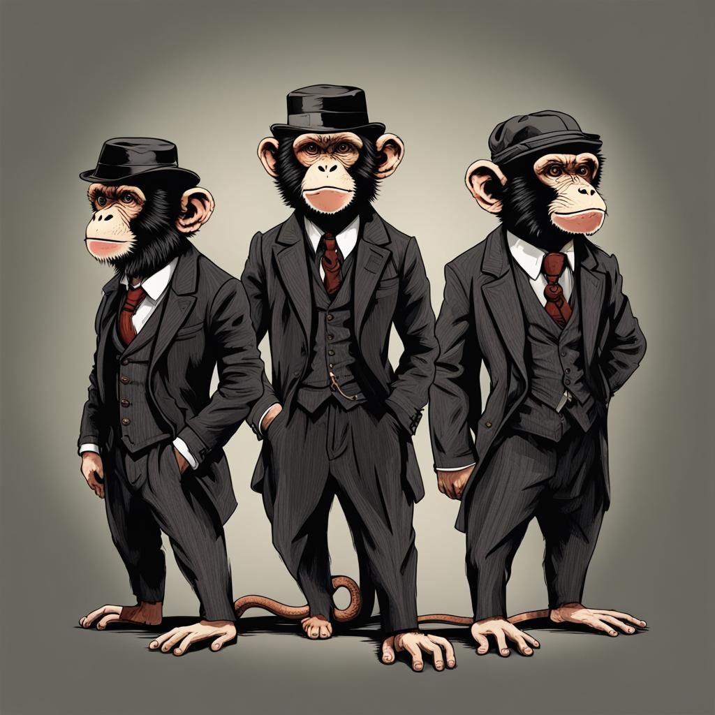 Monkeys in Peaky Blinders Style Attire