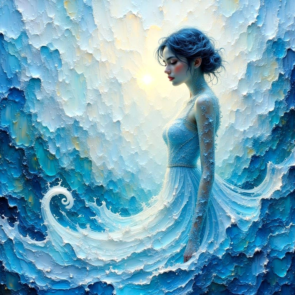Dreamlike Fluid Water with Magical Lighting in Impasto Style