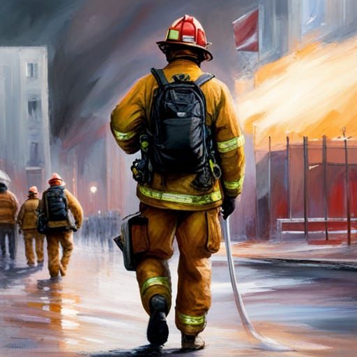 Hyperrealistic Firefighter Battling Inferno in Cinematic Sty...
