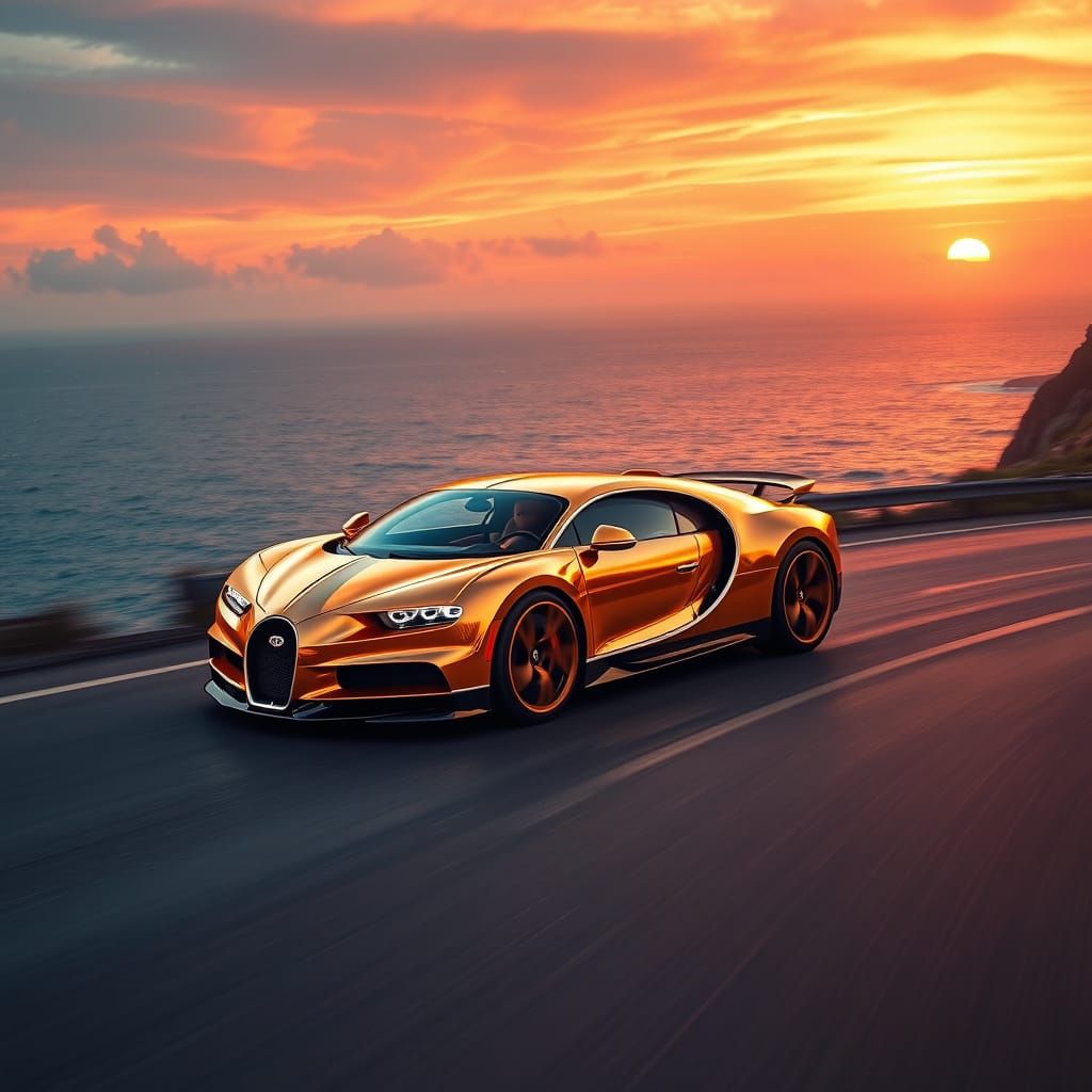 Glowing Gold Bugatti Chiron Speeds Along Coastal Highway at ...