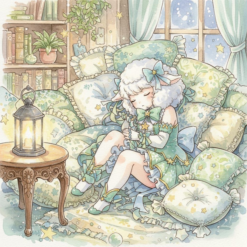 Magical Anthro Sheep Sleeping in Cozy Room
