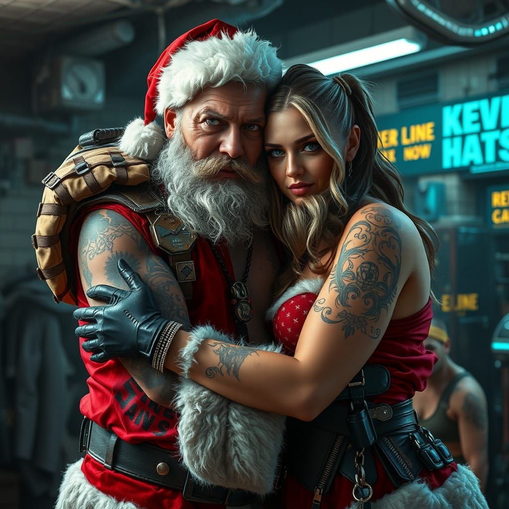 Gritty Cyberpunk Mrs. Claus in Borderlands-Inspired Art