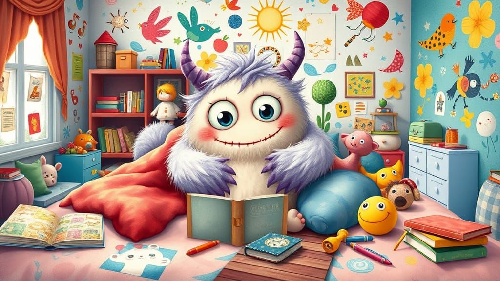 Cuddly Monster in a Whimsical Bedroom