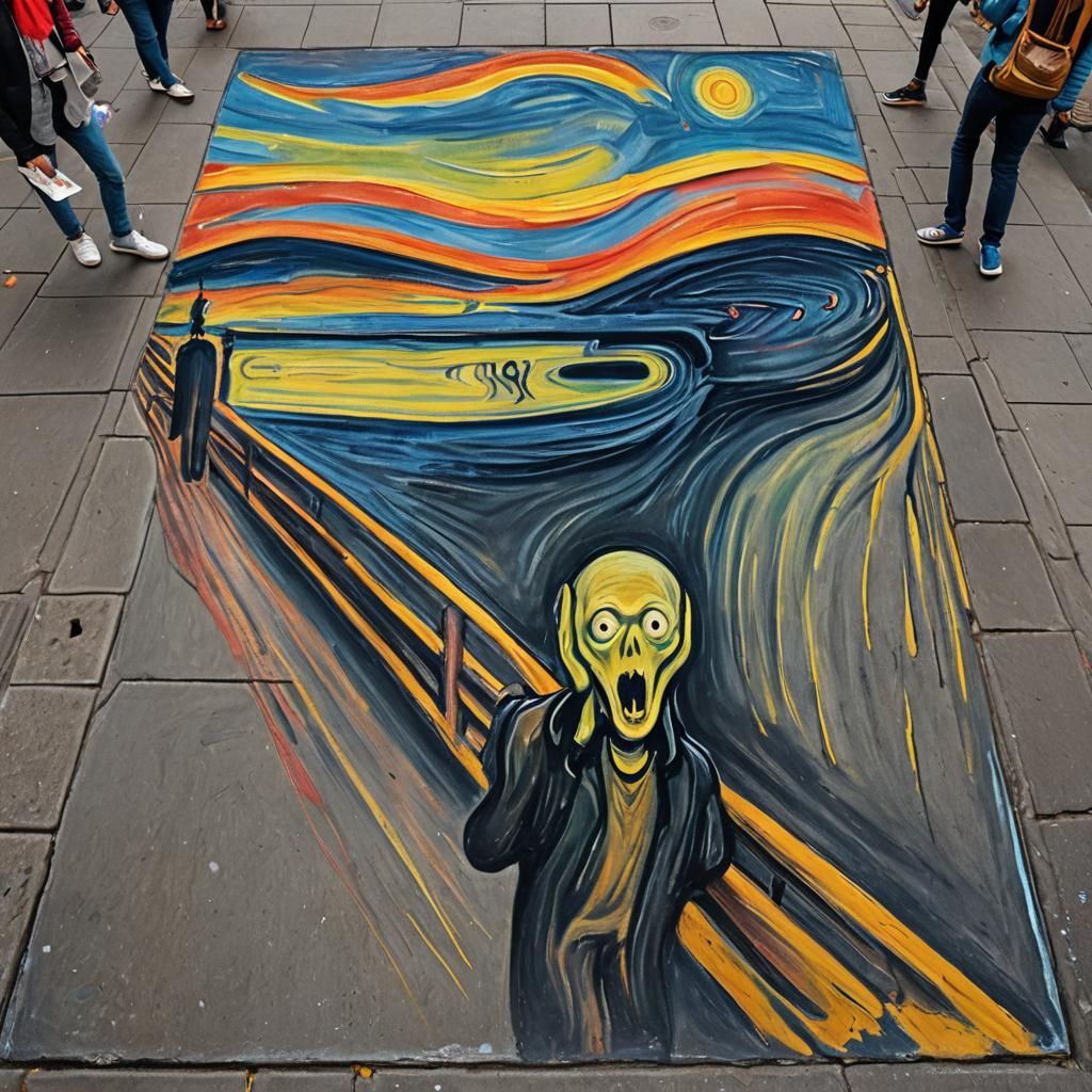 Expressionist Street Art: Pedestrians Avoid 'The Scream'