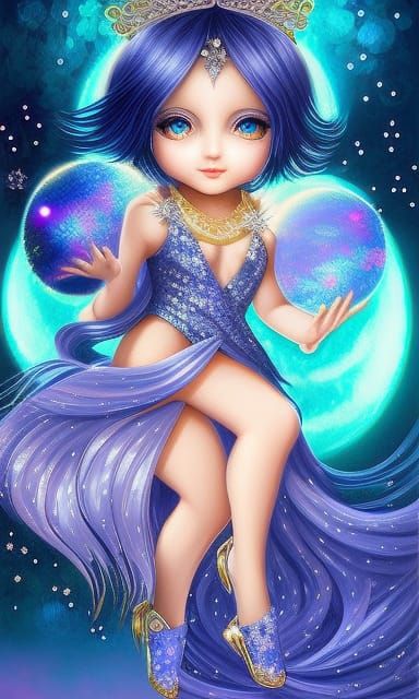 Chibi Girl with Moon in Romantic Digital Art