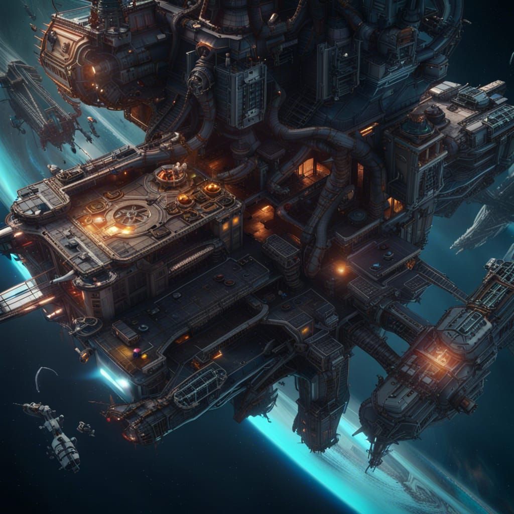 Space Station Under Siege by Mechanical Beasts
