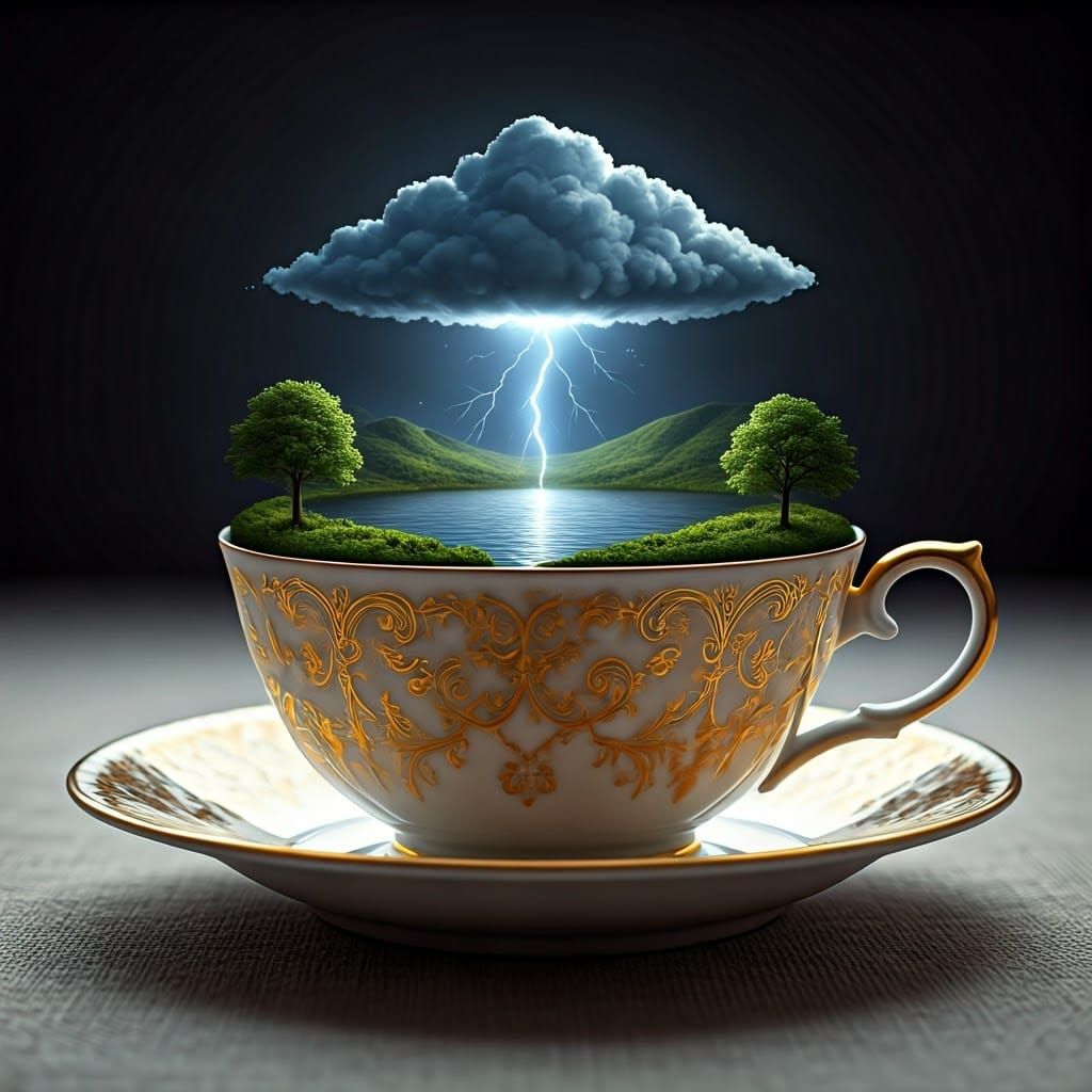 Miniature Landscape Inside Teacup Diorama