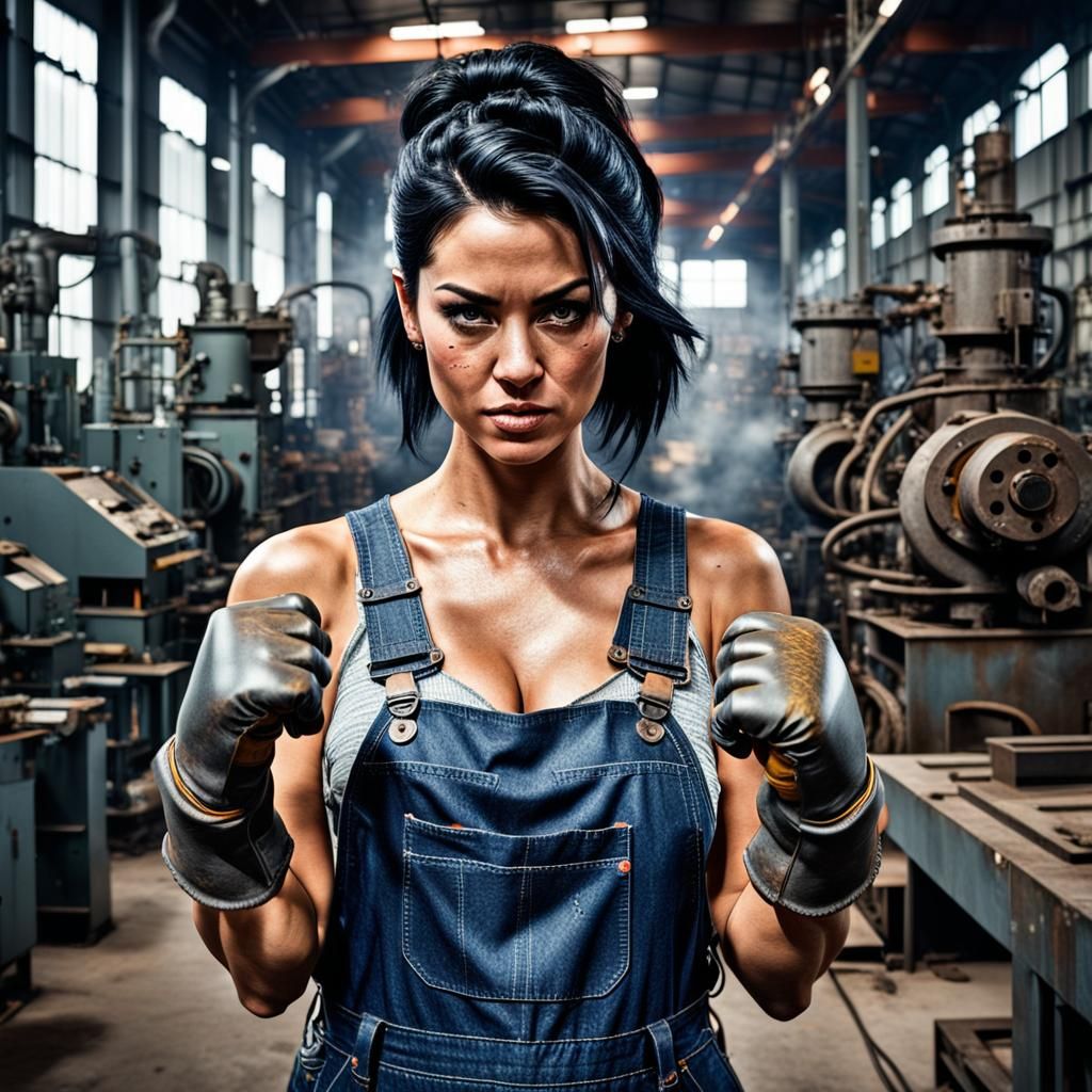 Beautiful Woman Boxer in Casting Factory