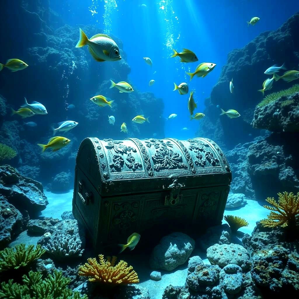 Bioluminescent Treasure Chest on Ocean Floor