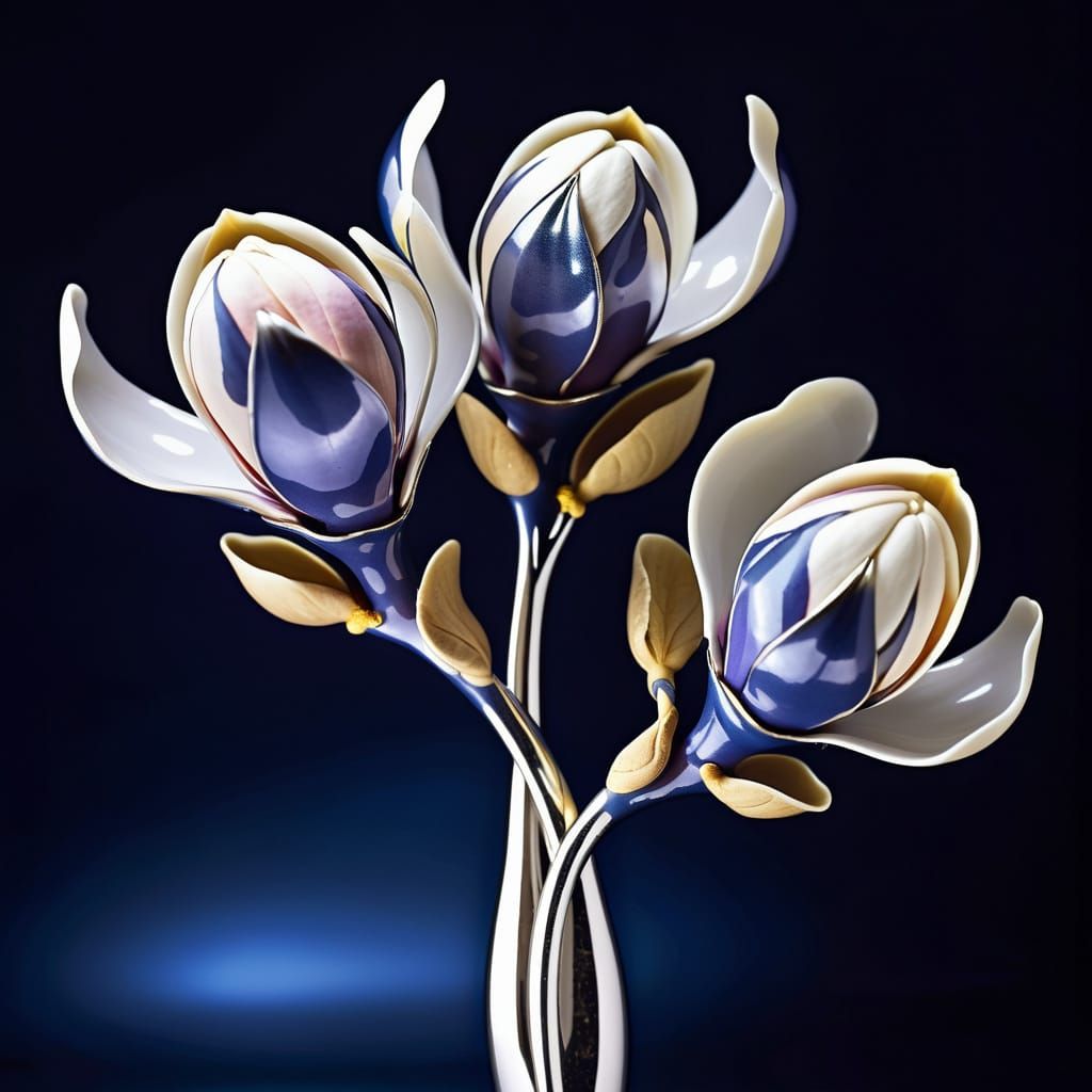 Surreal Sculpture of Magnolia Flower Made of Spoon Heads