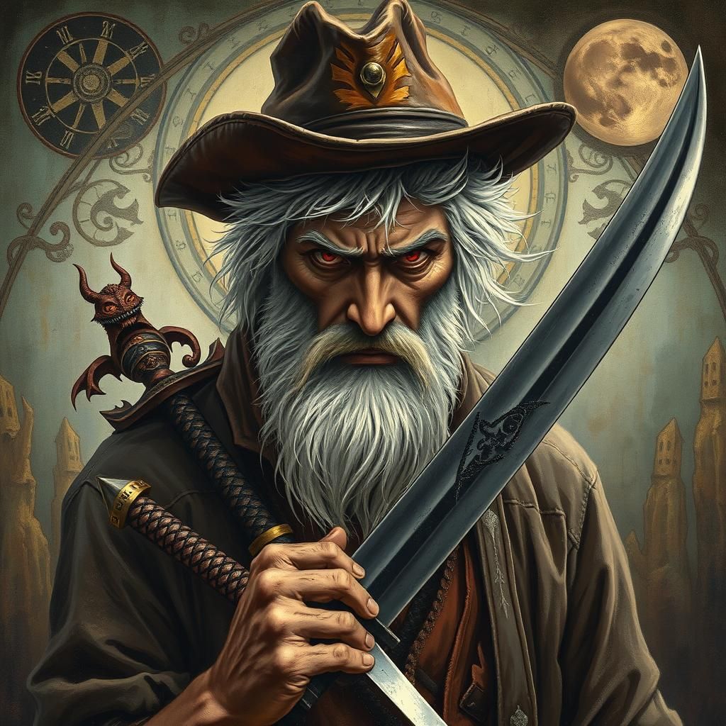 Surreal Demon Warrior with Katana in Dream Landscape