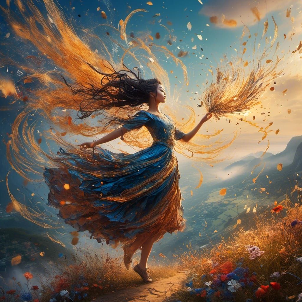 Fairy Blowing Shimmering Dust in Digital Painting