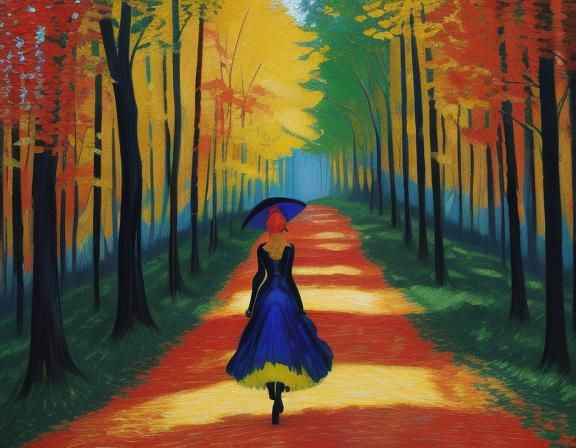 Fauvist Woman in Forest: Impasto Oil Painting