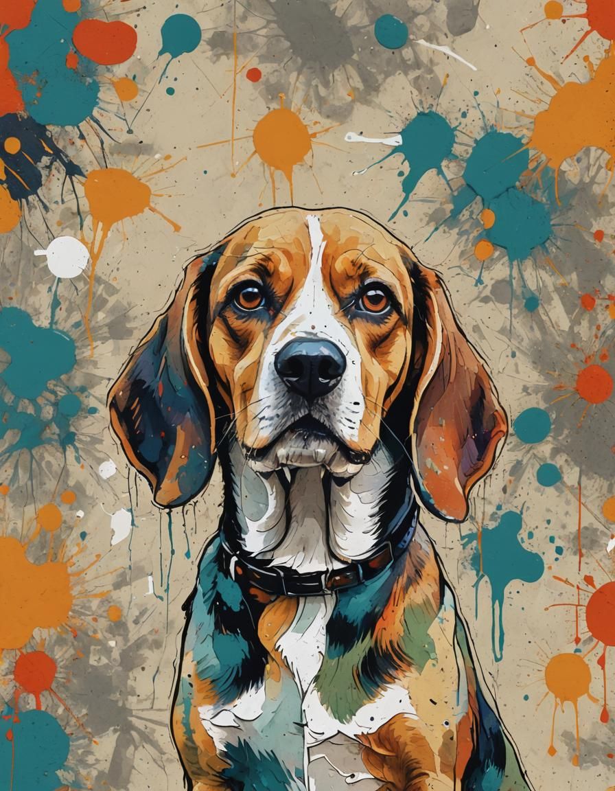 Happy Beagle Dog in Abstract Art