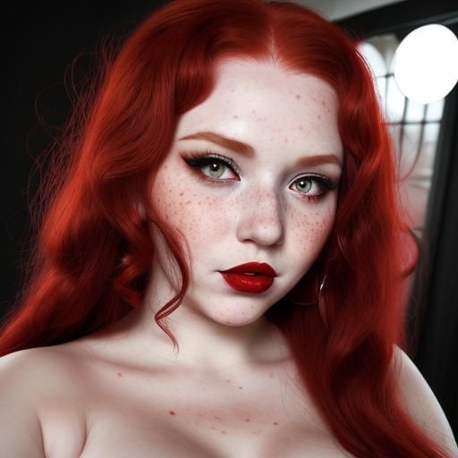 Anime-Style Portrait of a Freckled Woman in Red