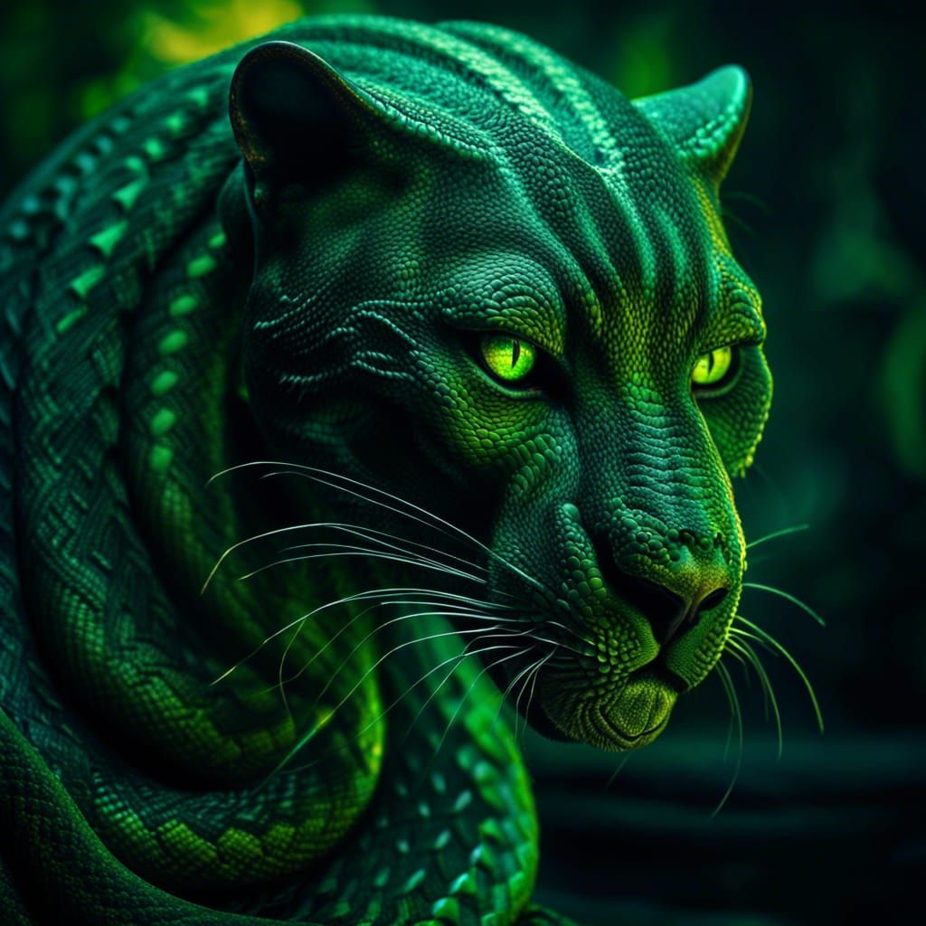 Panther, Snake, and Sorcerer in Hyperrealistic Style