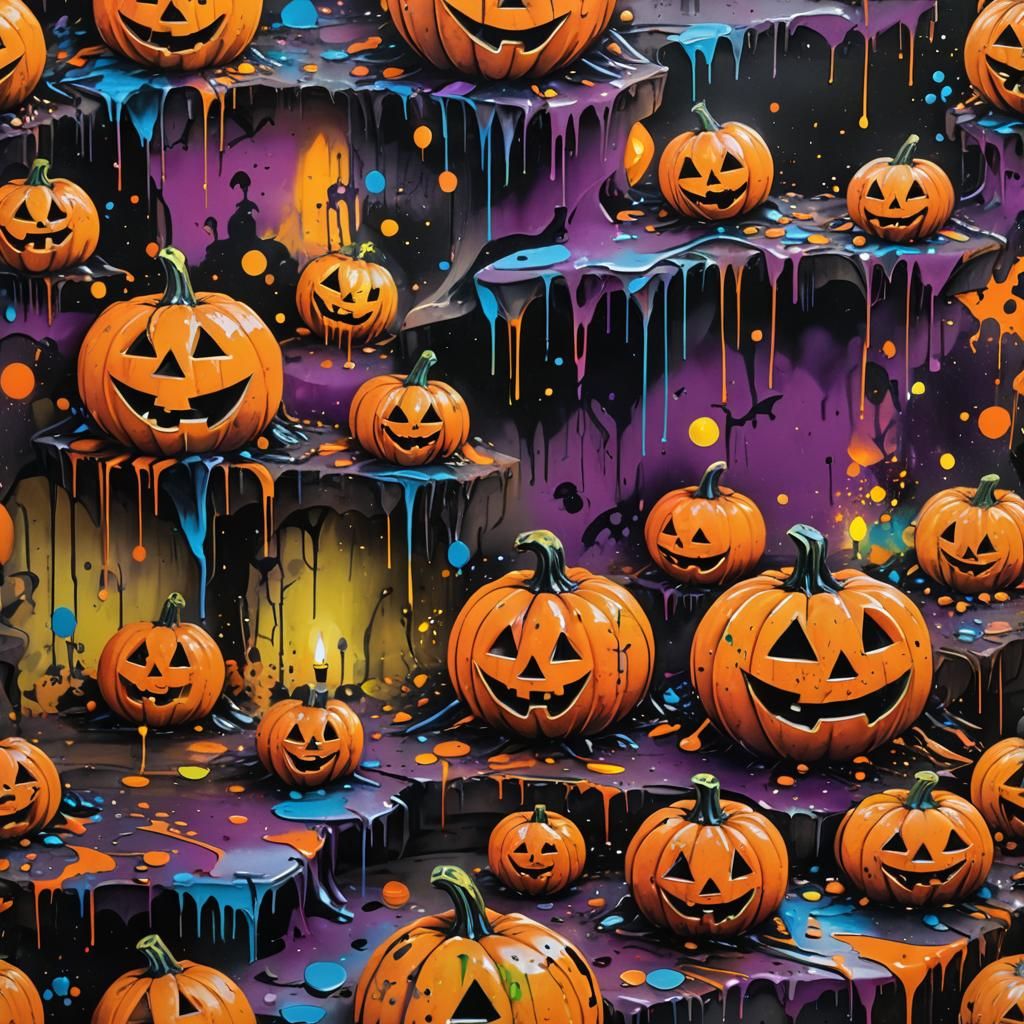 Vibrant Graffiti Halloween Decoration in Street Art Style