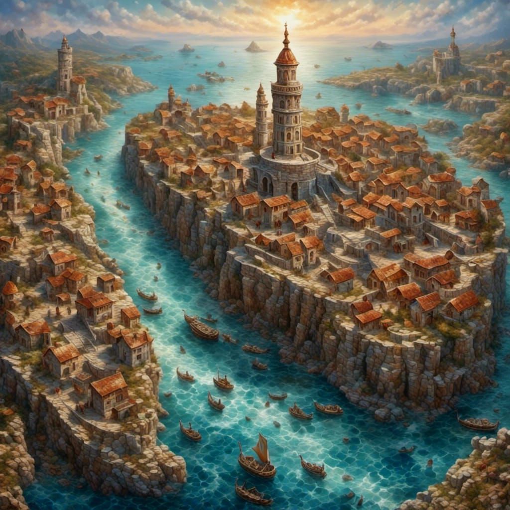 Lighthouse of Alexandria in Impressionist Oil Painting