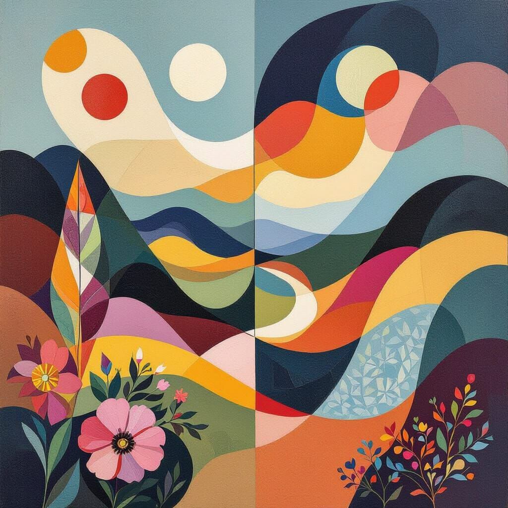 Geometric Nature Landscape with Organic Lines