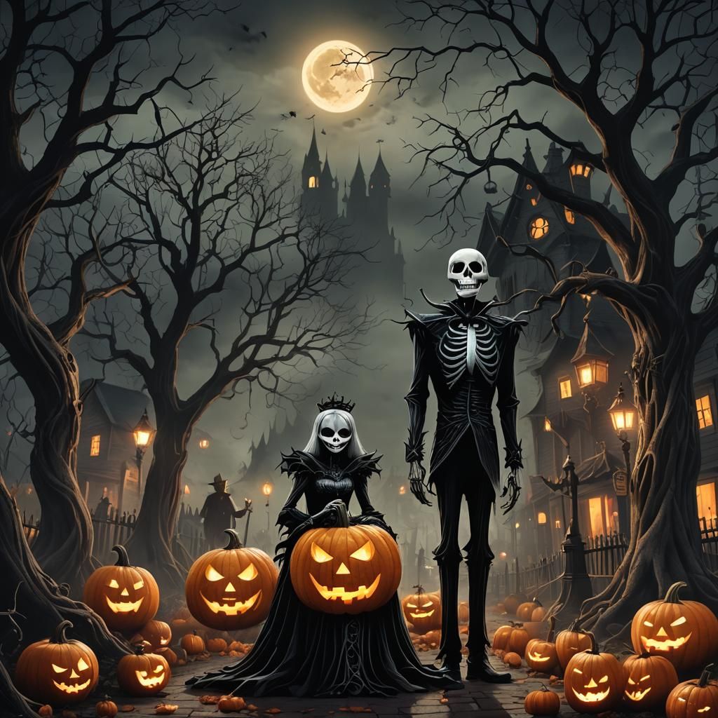 Pumpkin King and Queen in Gothic Halloween Town