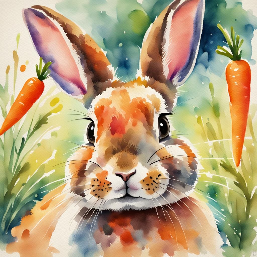 Cute Rabbit in Meadow: Whimsical Watercolor Portrait