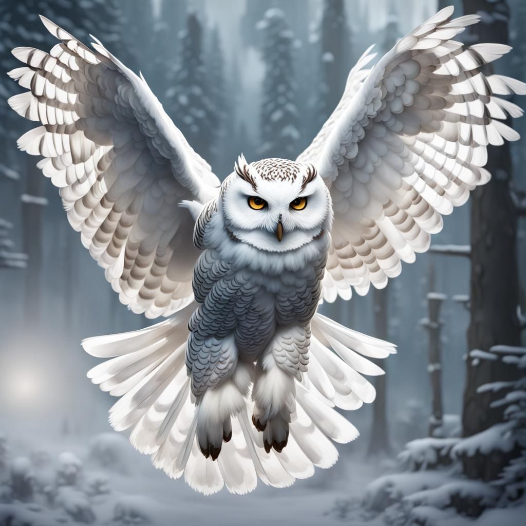 Snowy Owl in Flight: Detailed Matte Painting