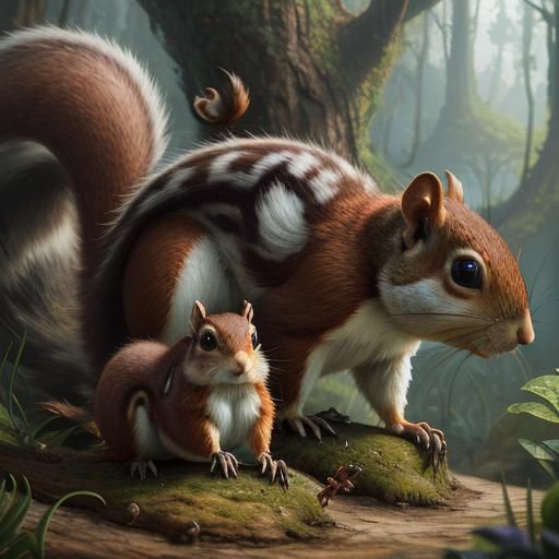 Whimsical Mom and baby squirrel