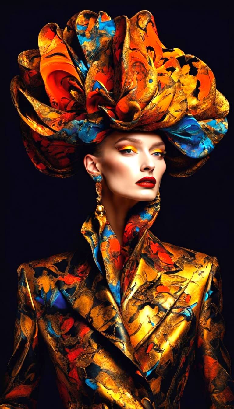 Aristocrat in Haute-Couture Garment with Golden Accents