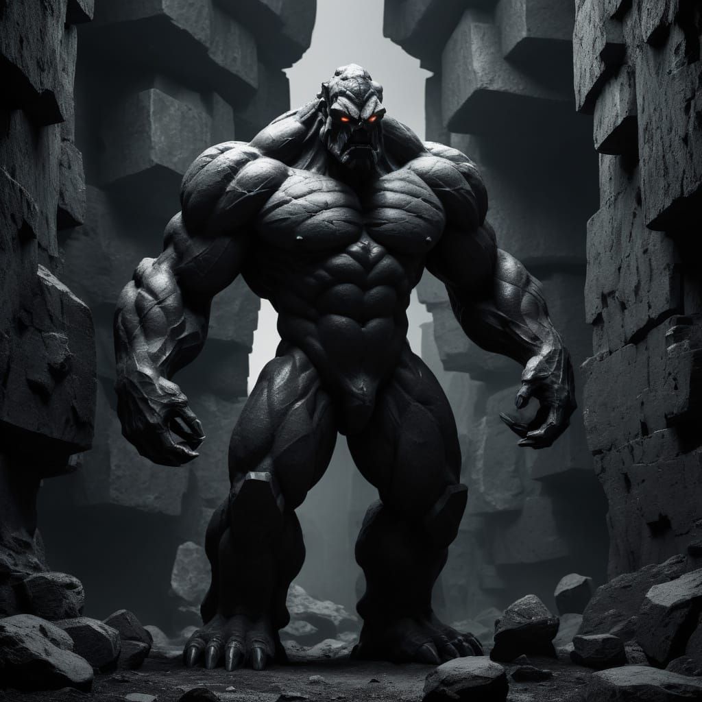 Obsidian Golem in Monolithic Brutalism Style