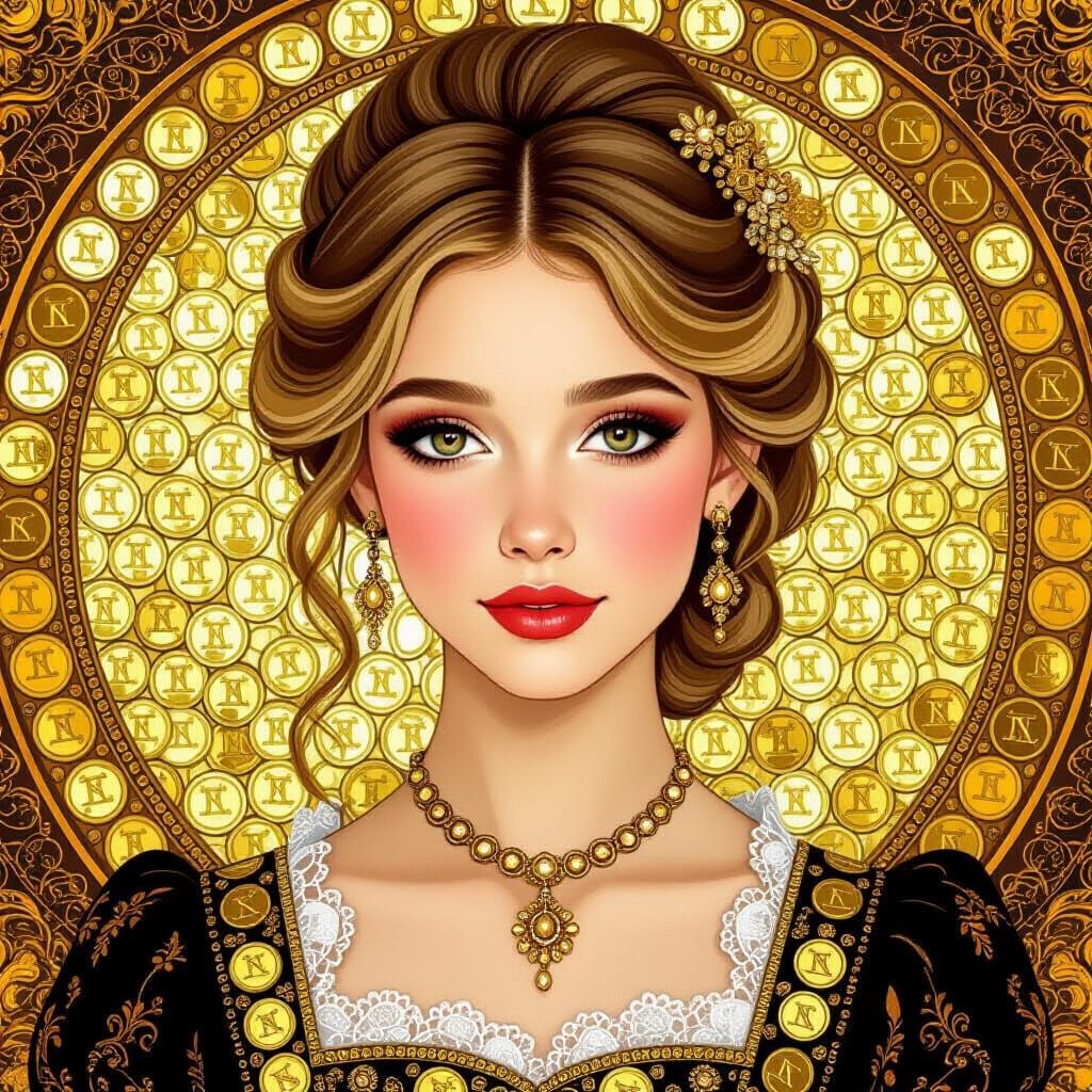 Detailed Portrait of a Young Lady in Ornate Golden Attire