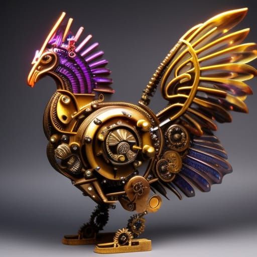 Steampunk Cyberpunk Rooster with Fractal Details