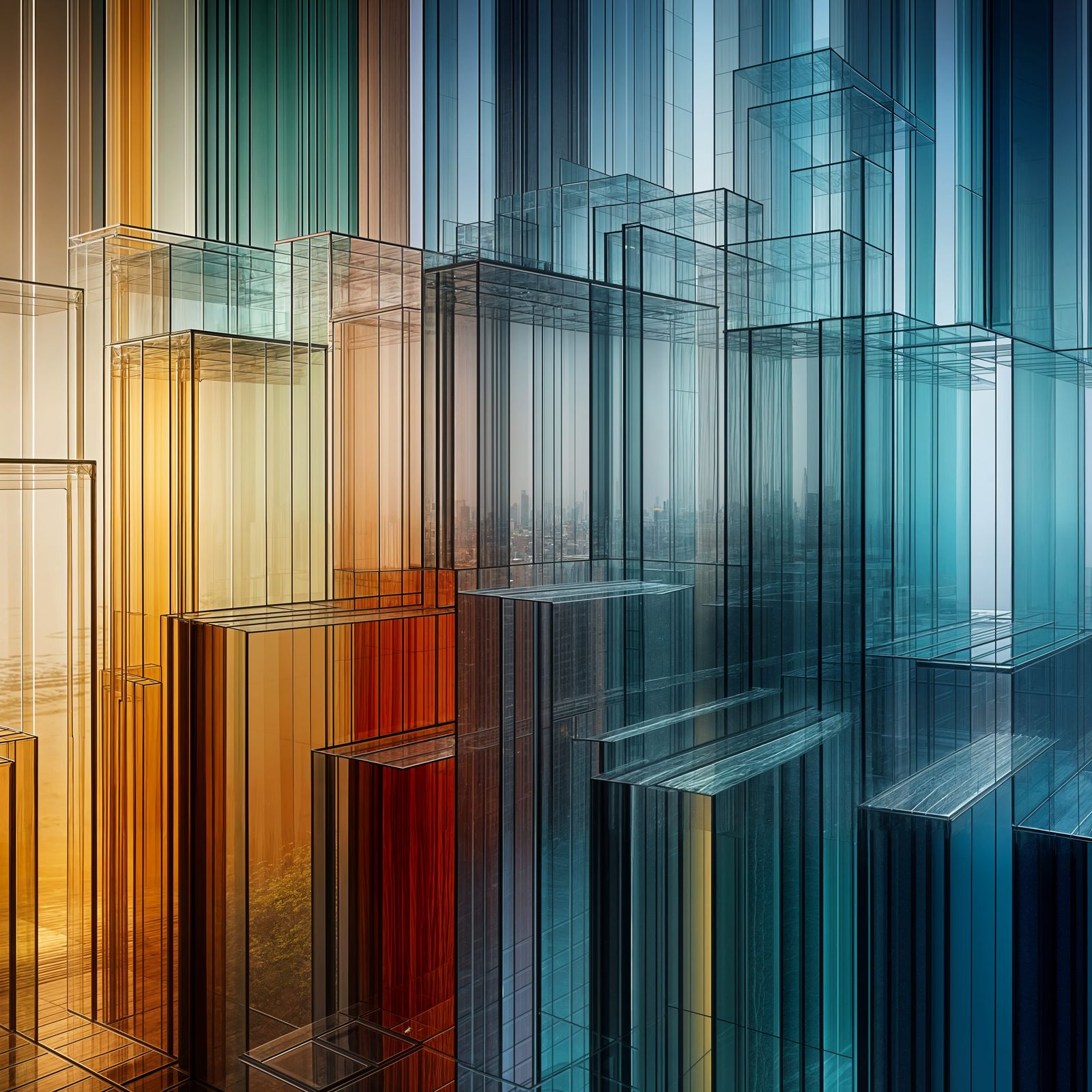 Minimalist Glass Pillars on Neutral Background