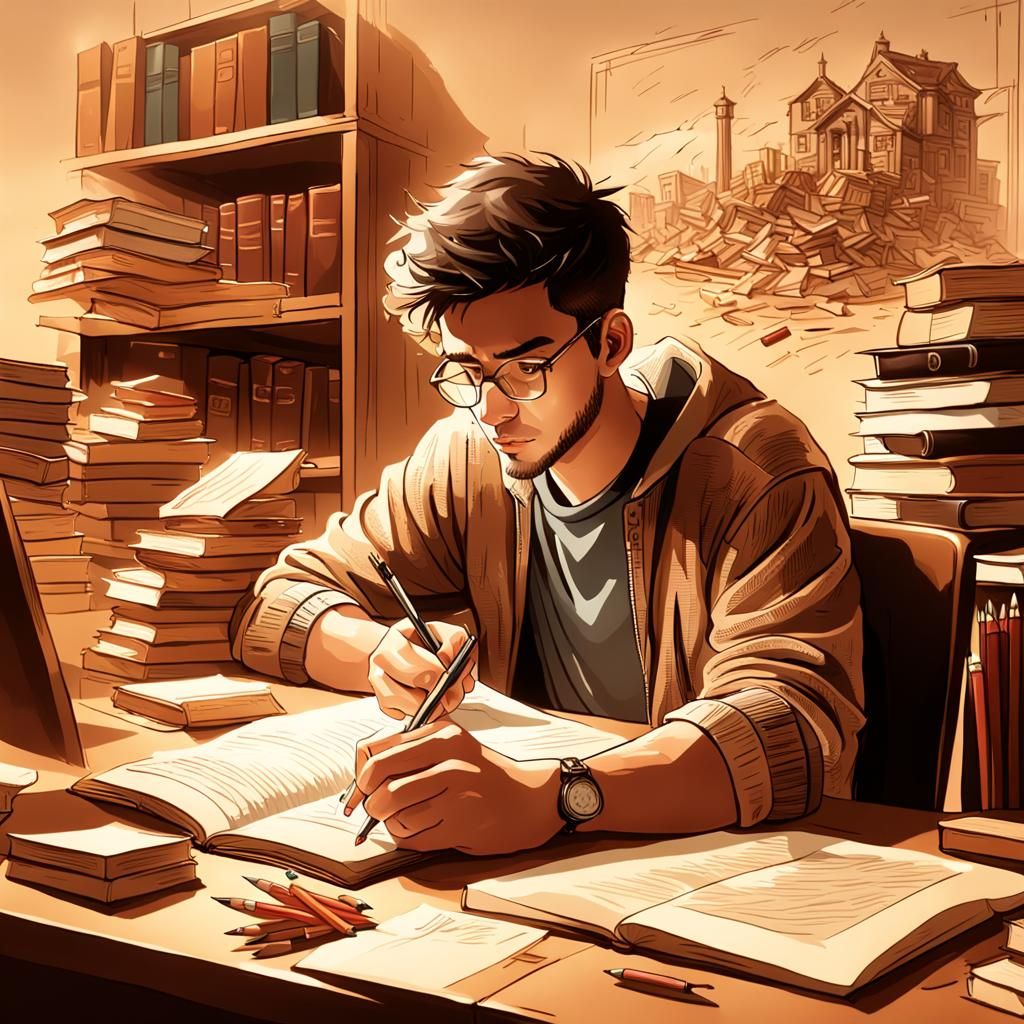 The Pensive Writer in a Cozy Study