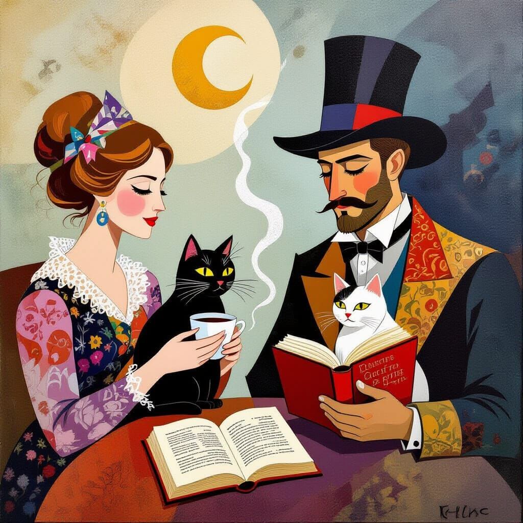 1600s Coffee Lovers With Cats Read Ghost Books