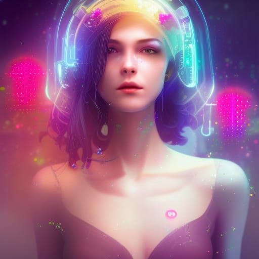 Cyberpunk Girl Portrait with Glowing Lights