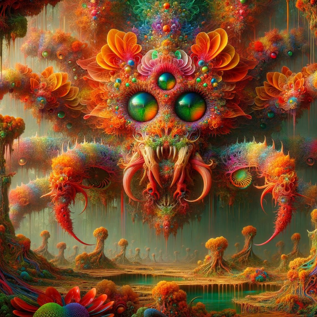 Vivid Hybrid Creature in Alien Forest