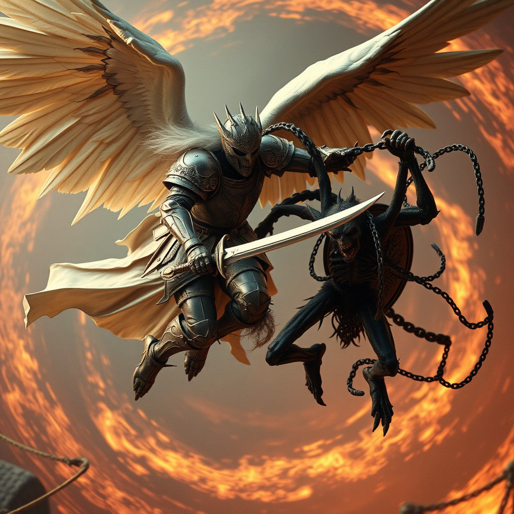 Angel vs Demon Mid-Air Battle in Cinematic Style