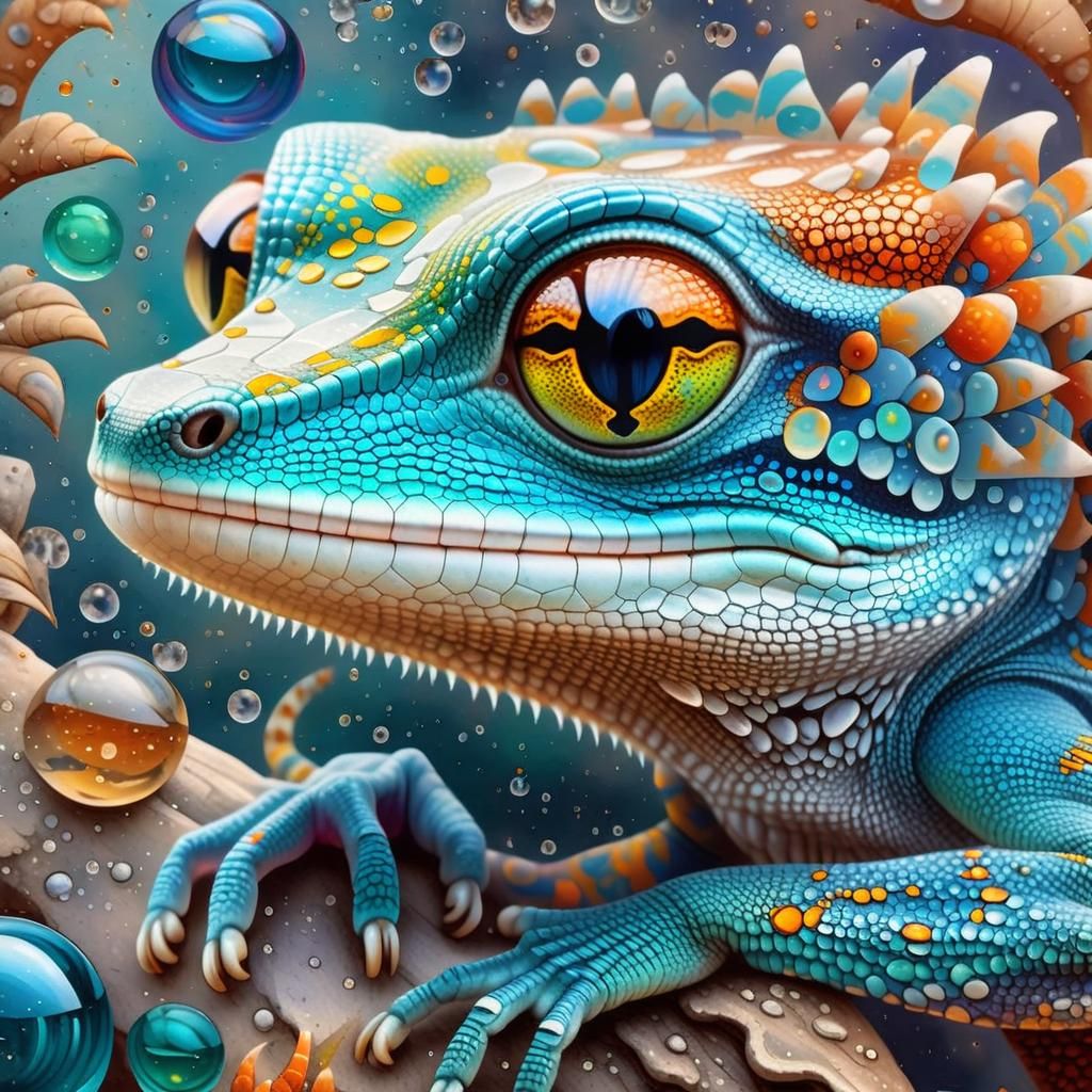 Vibrant Gecko on Crystal Orb Painting