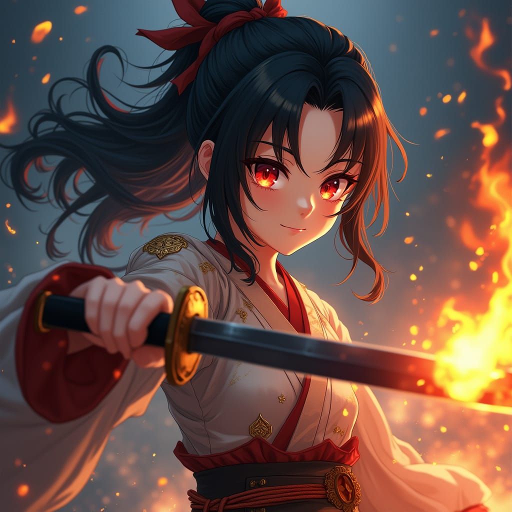 Anime Warrior with Katana in Digital Art Style