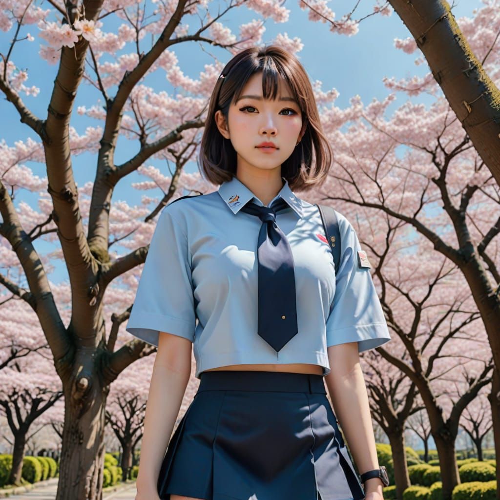 Surreal Hyperreal Portrait of a Japanese Schoolgirl Amidst C...
