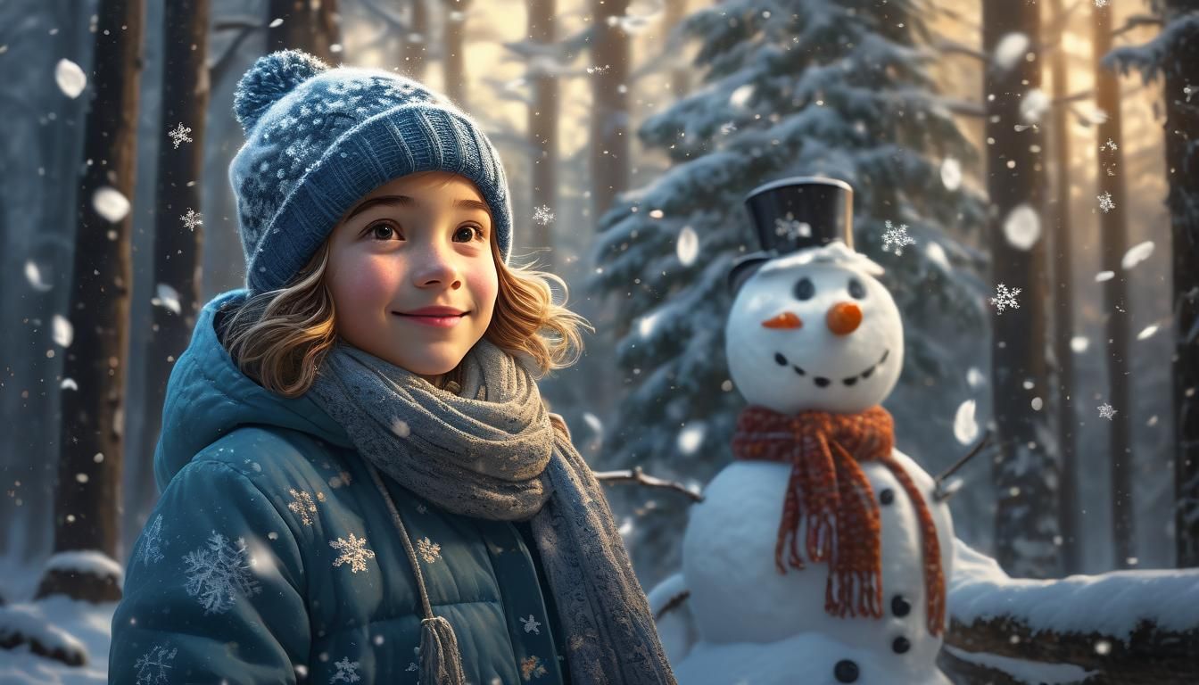 Whimsical Winter Snowman in Impressionist Style